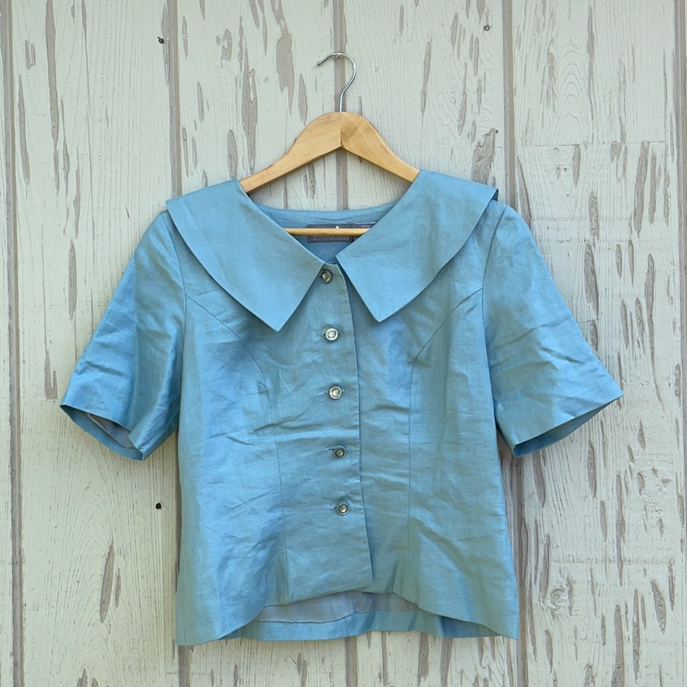 Vintage linen Peter Pan cottagecore blouse top